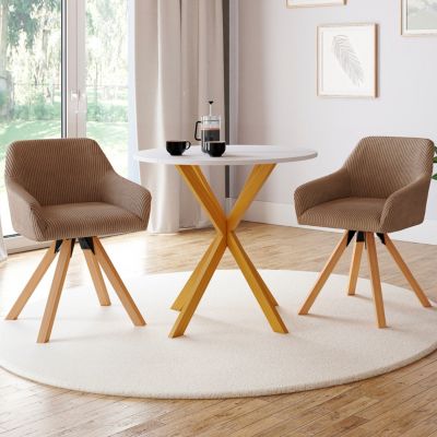 Lot de 2 chaises pivotantes de salle à manger fauteuils de table JANY en velours côtelé