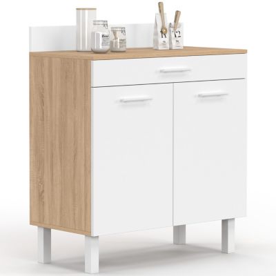 Buffet bas de cuisine 80 cm CINA plan de travail H.83 cm 2 portes + tiroir façon hêtre et - vue 2