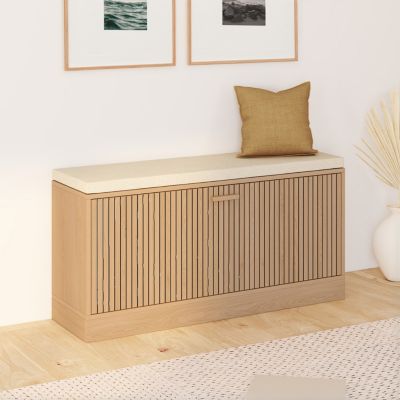 Banc d'entrée chaussures JULIETTE lattes tasseau bois coloris chêne - vue 7