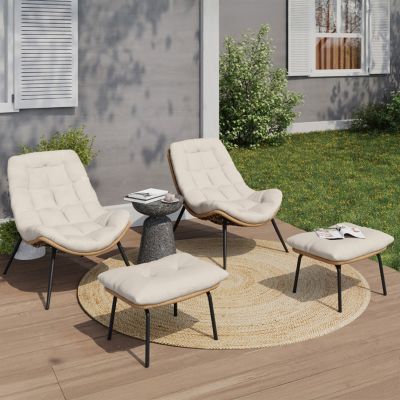 Lot de 2 fauteuils de jardin relax LOA effet rotin avec coussins écrus et repose pieds - vue 7