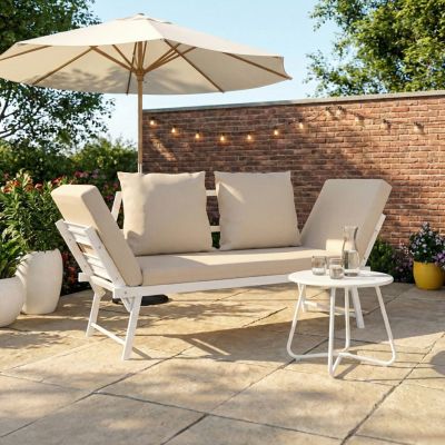 IDMARKET Canapé de jardin banquette convertible NOLA 23 places avec accoudoirs inclinables métal et coussins - vue 3