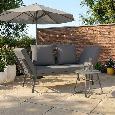 Canapé de jardin, banquette convertible NOLA 2/3 places avec accoudoirs inclinables métal et coussins gris anthracite