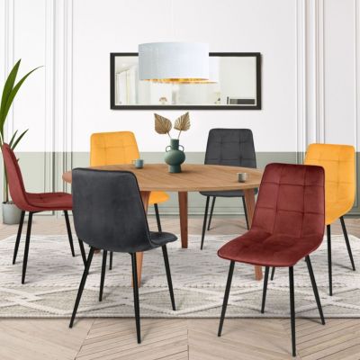 Lot de 6 chaises MILA en velours mix color vintage x2 x2 jaune ocre x2 - vue 2