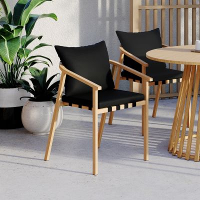 IDMARKET Lot de 4 chaises de jardin MALTA structure en métal effet bois lanières et coussins noirs - vue 2