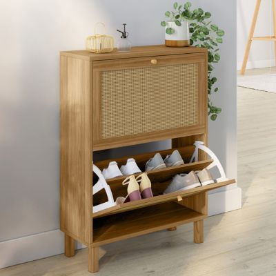 Meuble à chaussures 12 paires HANAE 2 portes effet naturel cannage - vue 2