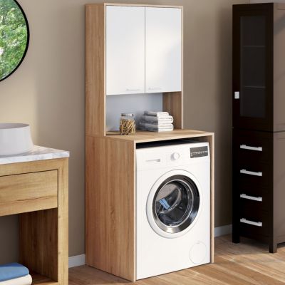 Meuble dessus de machine à laver WALLIS avec placard bois façon hêtre et - vue 2
