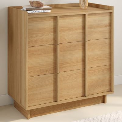 Commode ROSIE 3 tiroirs 80 cm façon hêtre design minimaliste - vue 7