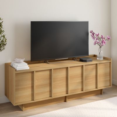 Meuble TV 140 cm ROSIE 3 portes façon hêtre design minimaliste