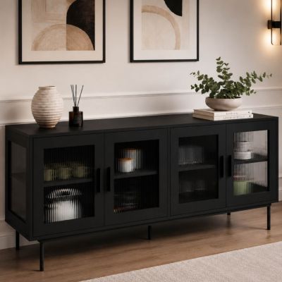 Buffet 140 cm ZINEB 4 portes vitrées façade cannelée - vue 7