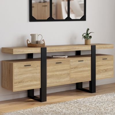 Buffet enfilade 200 cm PHOENIX 4 portes avec niche bois et