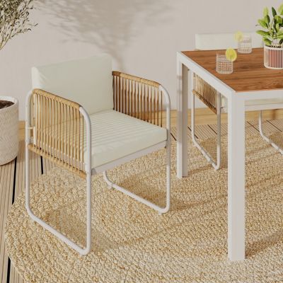 Lot de 4 chaises RIO structure métal cordage effet rotin et coussins beiges - vue 2