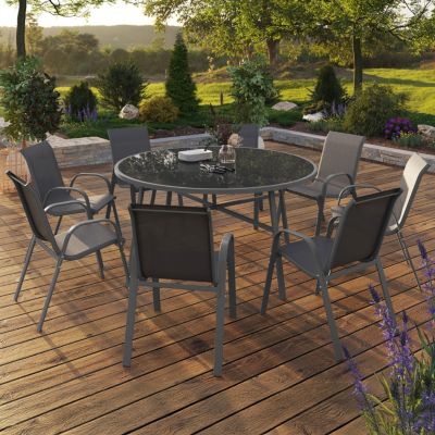 IDMARKET Salon de jardin MADRID table ronde 150 CM et 8 chaises empilables - vue 8