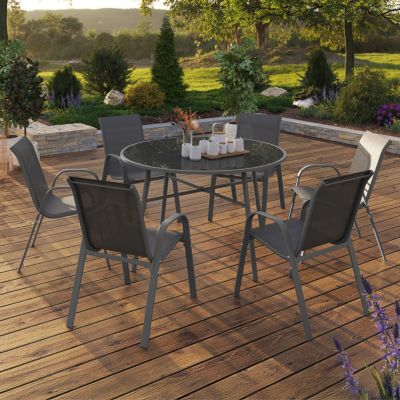 IDMARKET Salon de jardin MADRID table ronde 120 CM et 6 chaises empilables - vue 8