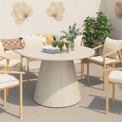Table de jardin ronde AMELIA 120 CM 6 personnes avec pied central en métal - vue 2