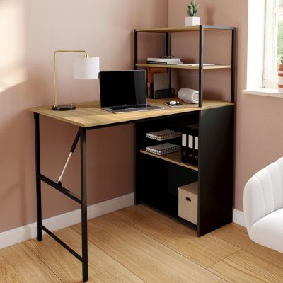 Bureau bibliothèque pliable RAY plateau rabattable bois façon hêtre et - vue 7