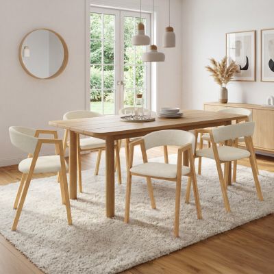 IDMarket Lot de 6 chaises Camille en métal effet bois et tissu avec accoudoirs