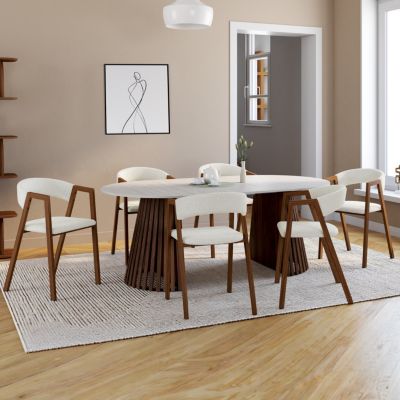 IDMarket Lot de 6 chaises Camille en métal effet noyer et tissu avec accoudoirs