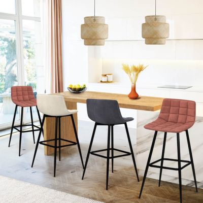 Lot de 4 tabourets de bar MADY en velours mix color terracotta x2 - vue 9