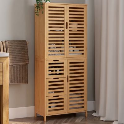 IDMarket Meuble Armoire Colonne Salle de Bain Bambou BEA