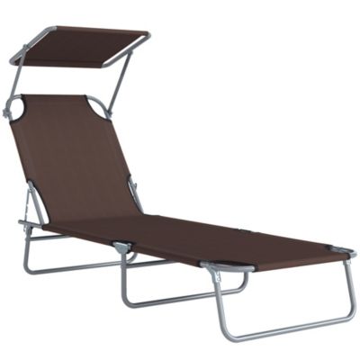 Outsunny Transat bain de soleil pliable grand confort dossier et pare-soleil réglable multi-positions Marron - vue 2