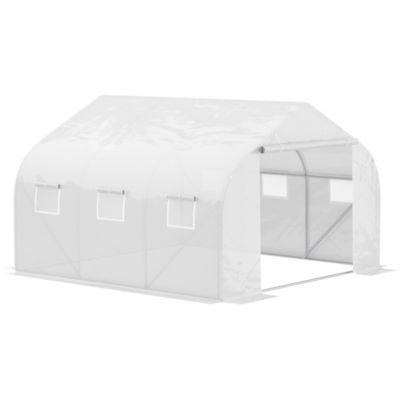 Outsunny Serre tunnel de jardin 3,5 x 3 x 2 m grande taille 6 fenêtres Blanc - vue 2