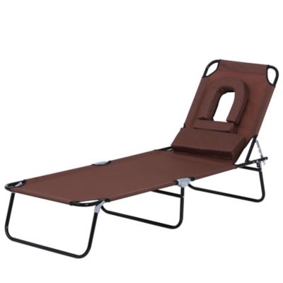 Outsunny Bain de soleil pliable transat inclinable 4 positions chaise longue de lecture 3 coussins fournis Marron - vue 2