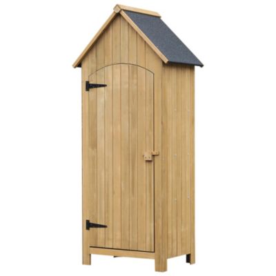 Outsunny Armoire abri de jardin remise pour outils 3 étagères porte loquet toit pente bitumé dim. 77L x 54l x 179H cm bois sapin pré-huilé Marron - vue 2