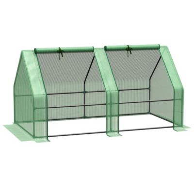 Outsunny Mini serre de jardin serre à tomates 180L x 90l x 90H cm acier PE haute densité 140 g/m² anti-UV 2 fenêtres avec zip enroulables Gris - vue 2