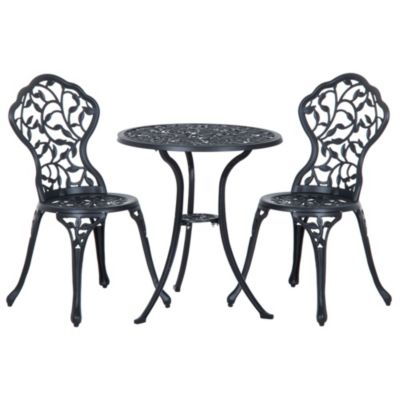 Outsunny Ensemble salon de jardin 2 places avec table ronde style rétro fonte alu Noir - vue 2