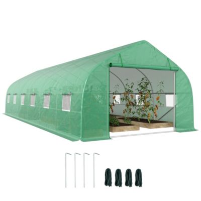 Outsunny Serre tunnel grande taille 24 m² châssis tubulaire acier galvanisé renforcé 2,4 cm 12 fenêtres 1 porte Gris - vue 2
