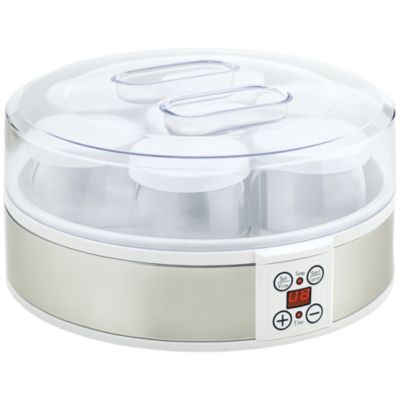 Homcom Yaourtière 7 pots inclus 180ml 20W - timer, thermostat, affichage numérique - acier inox. PP blanc verre