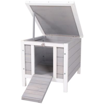 Pawhut Clapier lapin niche sur pied - rampe porte verrouillable, toit ouvrant bitumé incliné - bois Blanc - vue 2