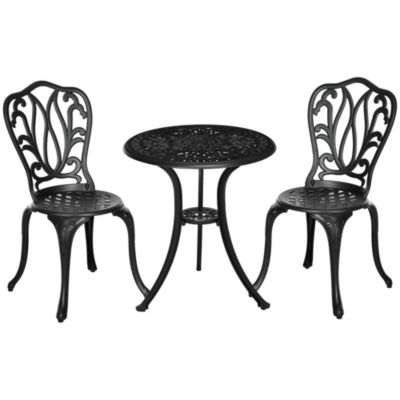 Outsunny Ensemble salon de jardin 2 places avec table ronde style rétro fonte alu Noir - vue 2