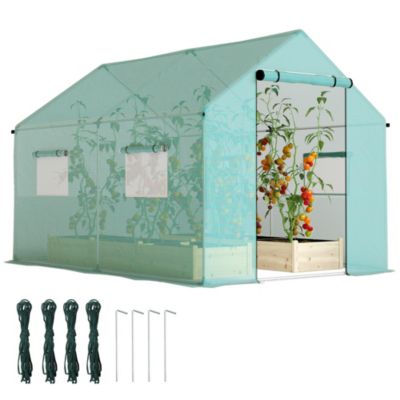 Outsunny Serre de jardin tunnel 6 m² porte 4 fenêtres acier galvanisé PE Gris - vue 2
