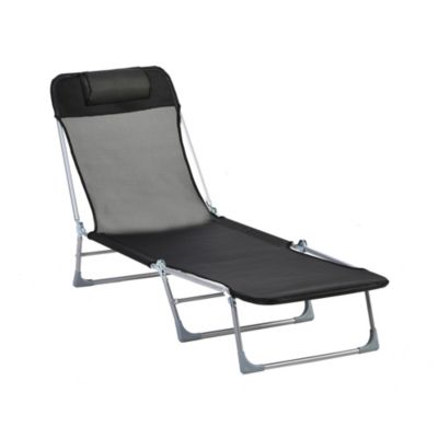 Outsunny Bain de soleil transat pliable dossier réglable 5 positions acier teslin Gris - vue 2