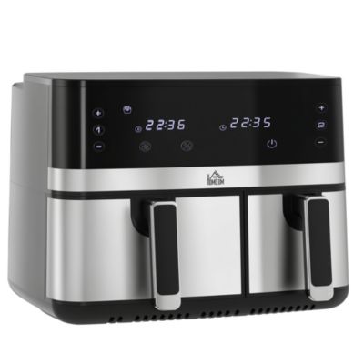 Friteuse à air 2700W - air fryer - double compartiment 8,5L - 8 programmes, température réglable, timer, 2 paniers - noir