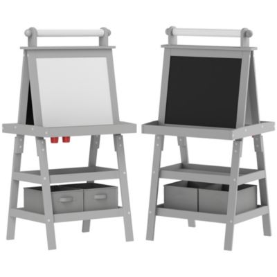 Tableau chevalet enfant 3 en 1 tableau double face enfant avec tableau blanc magnétique tableau à craie rangements bois gris