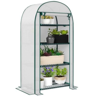 Outsunny Serre de jardin serre de balcon 4 étagères métal porte zippée enroulable 80 x 49 x 160 cm PE Argent - vue 2