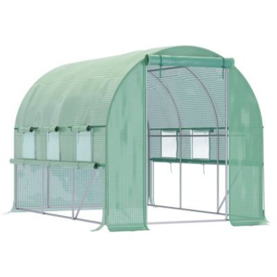 Outsunny Serre de jardin tunnel 6 m² 6 fenêtres porte zippée acier galvanisé PE Gris - vue 2