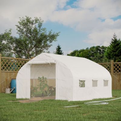 Outsunny Serre de jardin tunnel 10,4 m² - 6 fenêtres et porte zippée avec moustiquaires - acier galvanisé PE Gris - vue 2