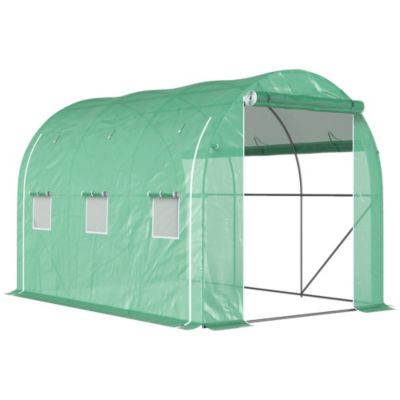 Outsunny Serre de jardin tunnel 6 m² acier galvanisé renforcé dia. 1,9 cm bâche PE haute densité Gris - vue 2