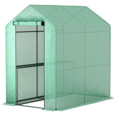 Outsunny Serre de jardin 2 tablettes dim. 1,86L x 1,2l x 1,9H m porte déroulante acier PE haute densité 140 g/m² Gris - vue 2