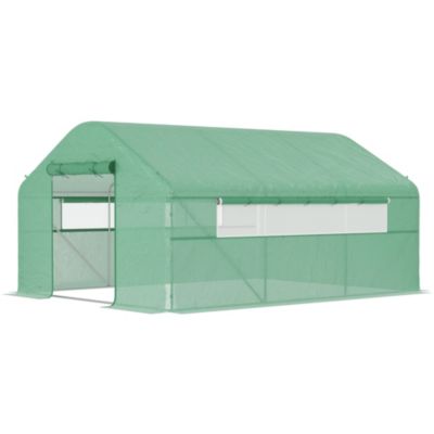 Outsunny Serre de jardin 12 m² - serre tunnel 4 x 3 x 2 m porte 2 grandes fenêtres enroulables maillées acier galvanisé PE Gris - vue 2