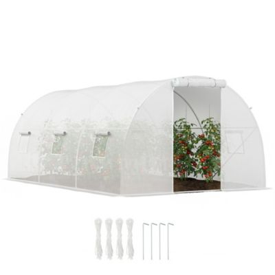 Outsunny Serre tunnel 13,5 m² dim. 4,5 x 3 x 2 m - 6 fenêtres, porte zippée enroulable - acier galvanisé PE haute densité Gris - vue 2