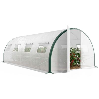 Outsunny Serre de jardin tunnel 18 m² 8 fenêtres 2 portes articulées acier galvanisé PE haute densité Gris - vue 2