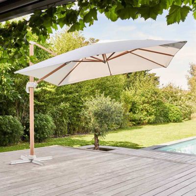 Parasol déporté carré 3x3m effet bois argile