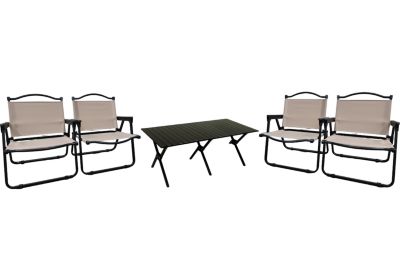 Table Glamping acier noir 60 x 90 x 43 cm Oviala + 4 fauteuils