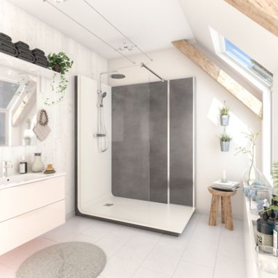 Cabine de douche à l’italienne droite Elmer Serenity pierre naturelle charbon 80 x 160 cm