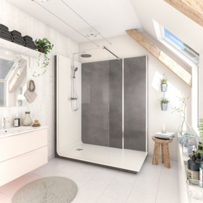 Cabine de douche à l’italienne droite Elmer Serenity pierre naturelle charbon 80 x 170 cm