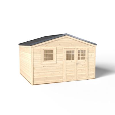 Abri de jardin Shelty + en bois massif ep 28 mm Forest style surface extérieure 14.4 m²